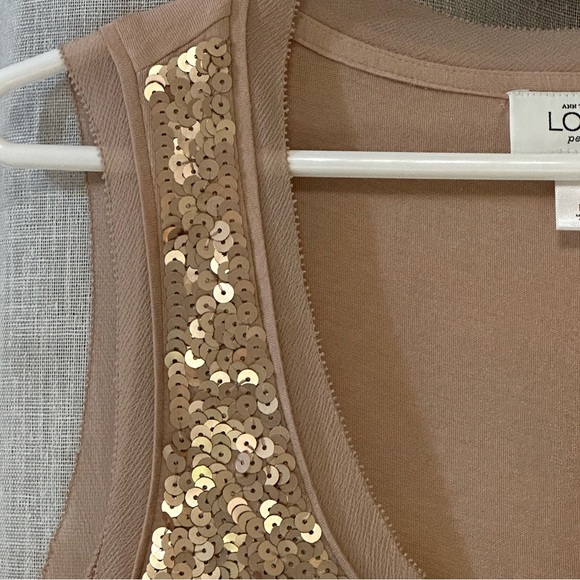 Ann Taylor LOFT Petites Tank Top Full Front Sequins, Size LP, Beige/Gold - Picture 3 of 10